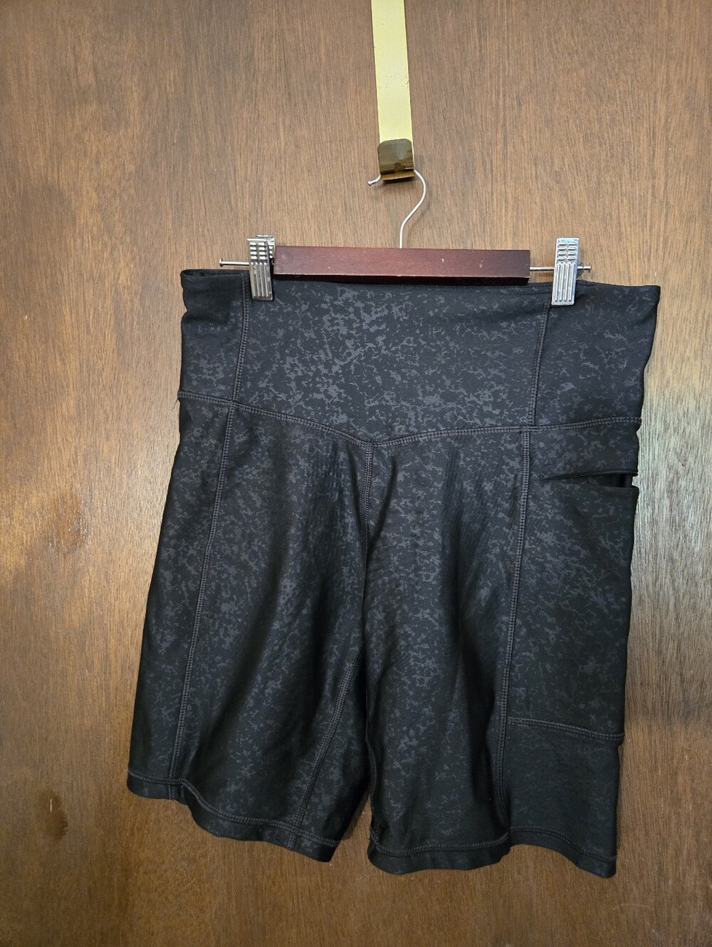 High-Waist Black Biker Shorts Large Zip Pocket